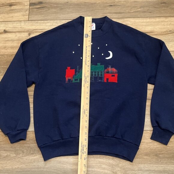 VTG Row House Nighttime Sweatshirt Adult MEDIUM Navy Blue Rhinestones USA Made - Picture 4 of 10